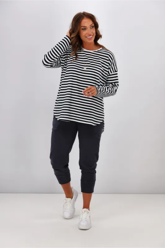 Elm Lauren L/S Stripe Tee White & Navy Stripe sold by Shine On
