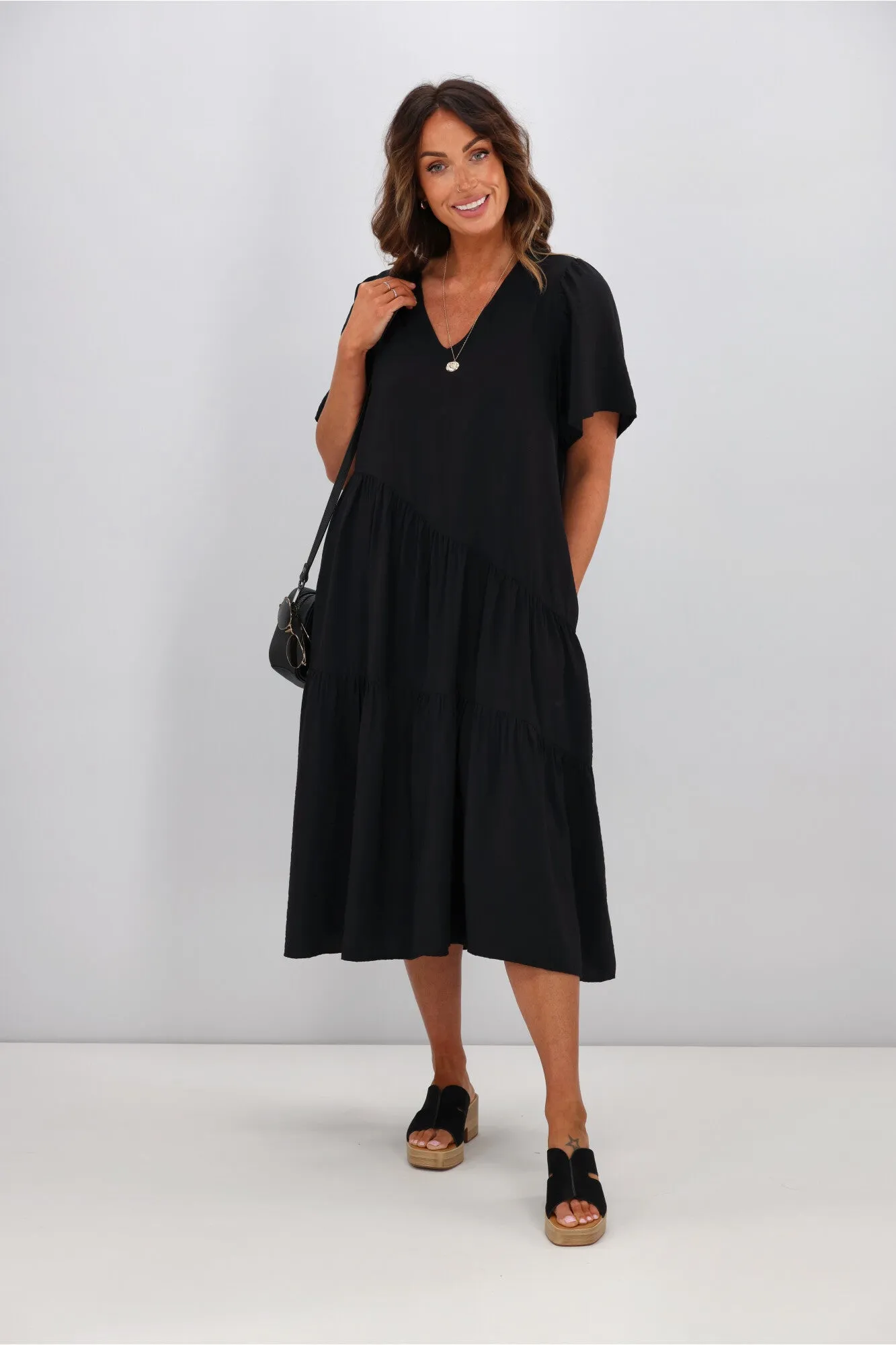 Betty Basics Florence Tiered Dress Black sold by Shine On
