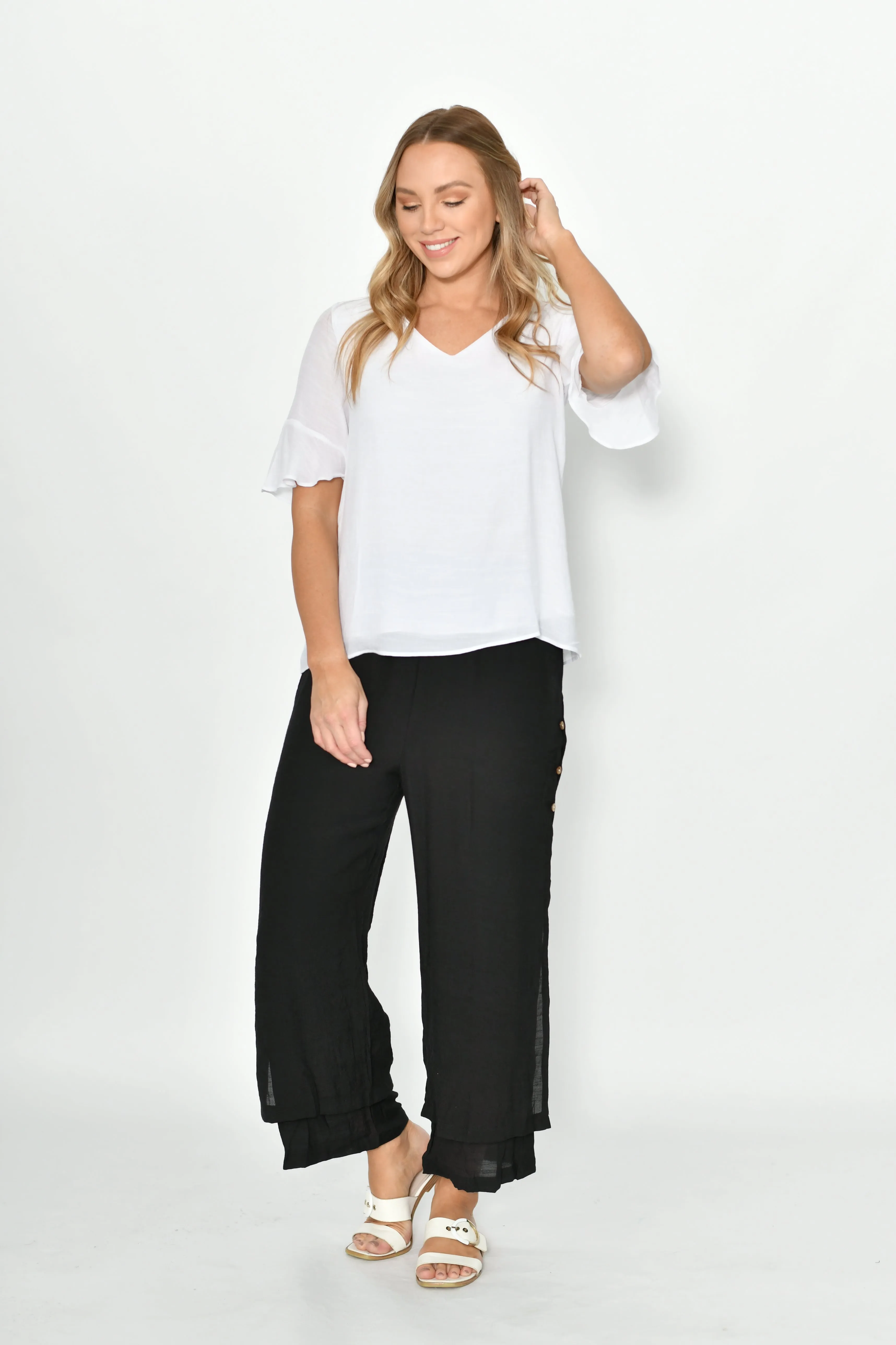 La Mode Side Button Layered Beach Pant Black sold by Shine On