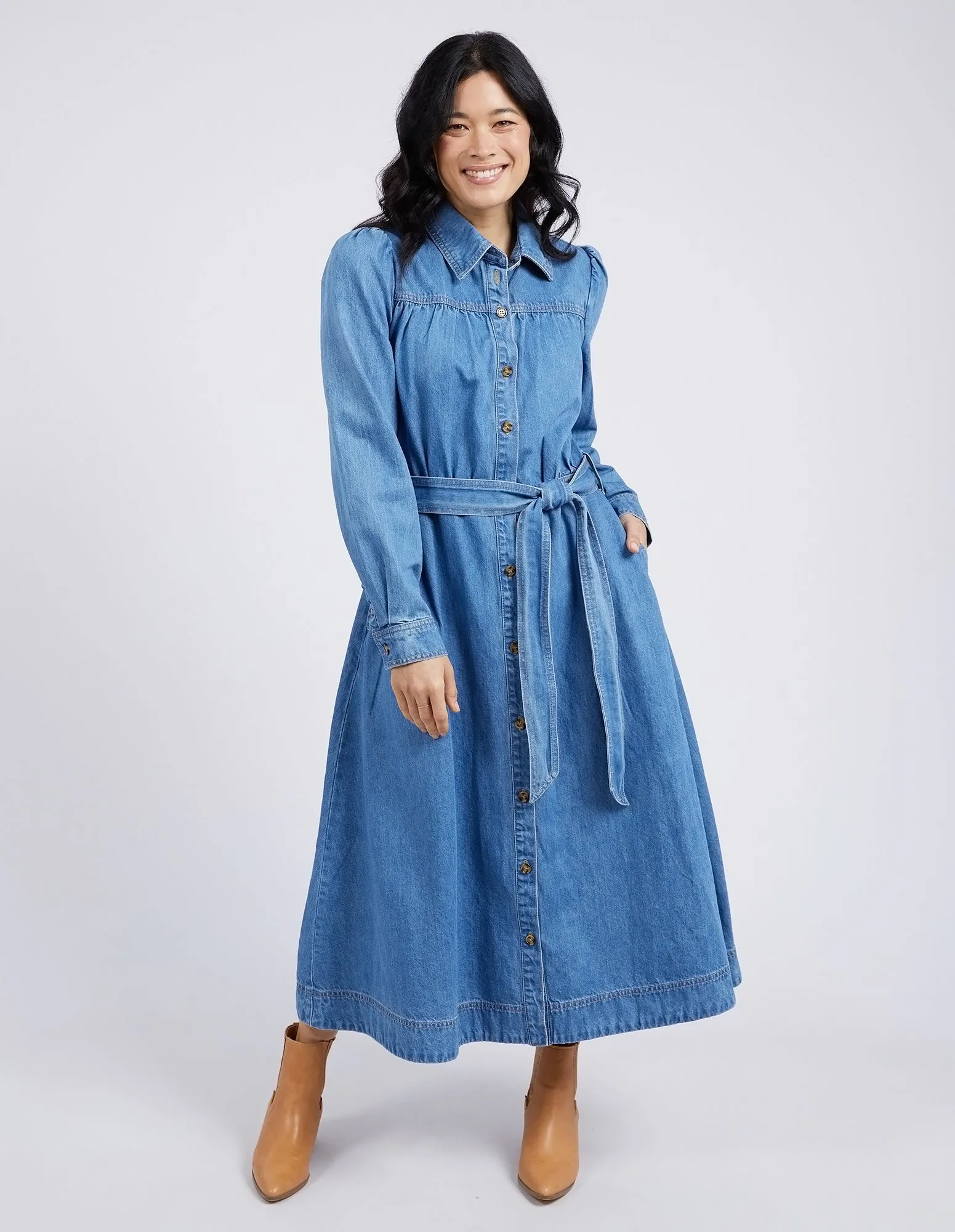 Elm Lucinda Denim Shirt Dress Mid Blue Wash sold by Shine On product image thumbnail 3