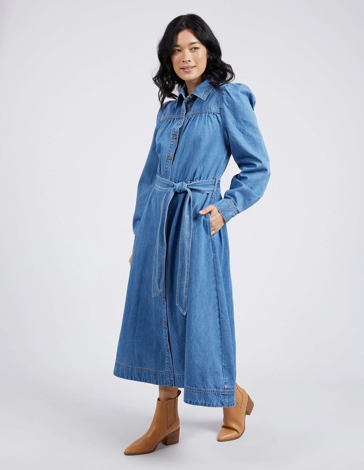 Elm Lucinda Denim Shirt Dress Mid Blue Wash sold by Shine On product image thumbnail 5