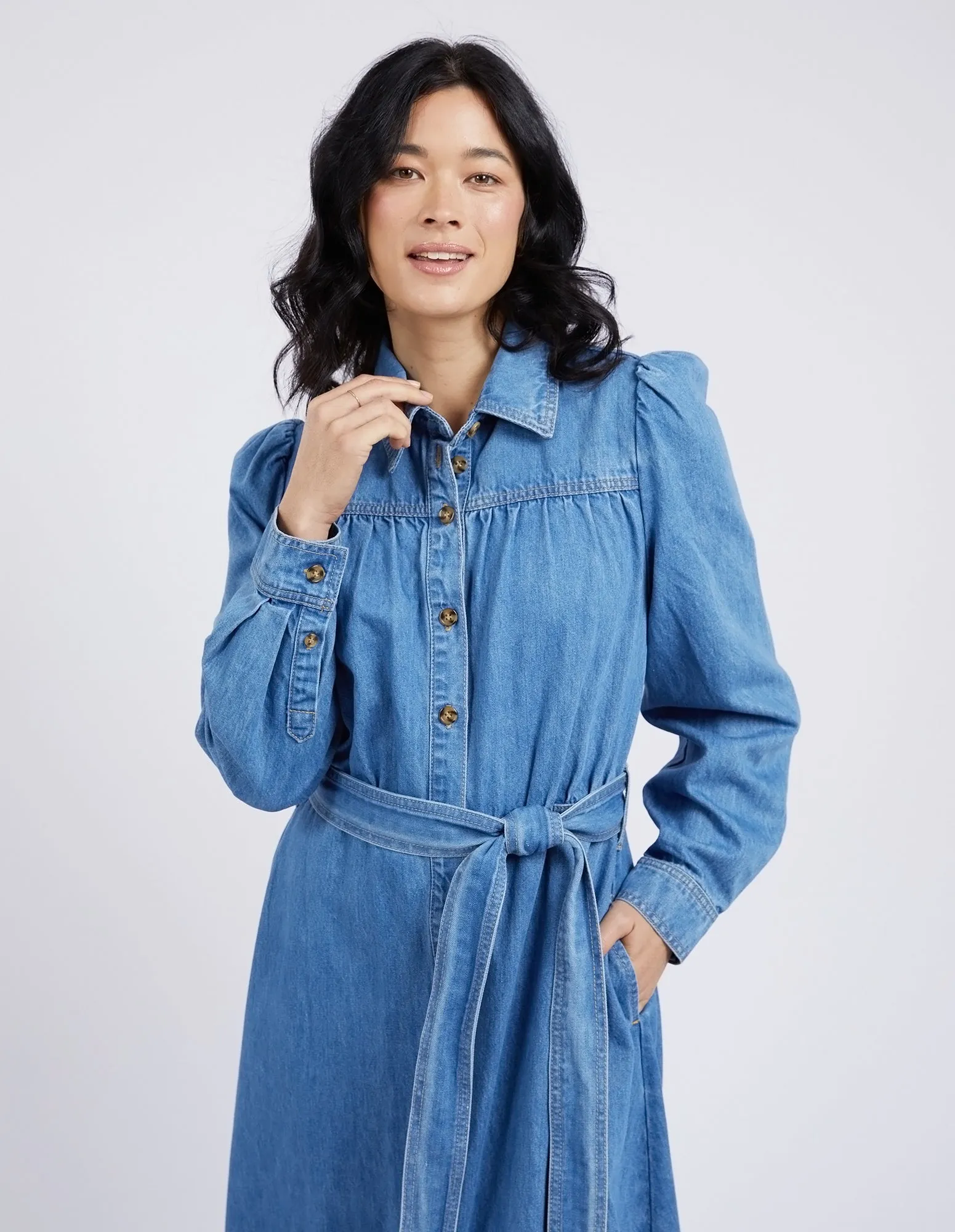 Elm Lucinda Denim Shirt Dress Mid Blue Wash sold by Shine On product image thumbnail 4