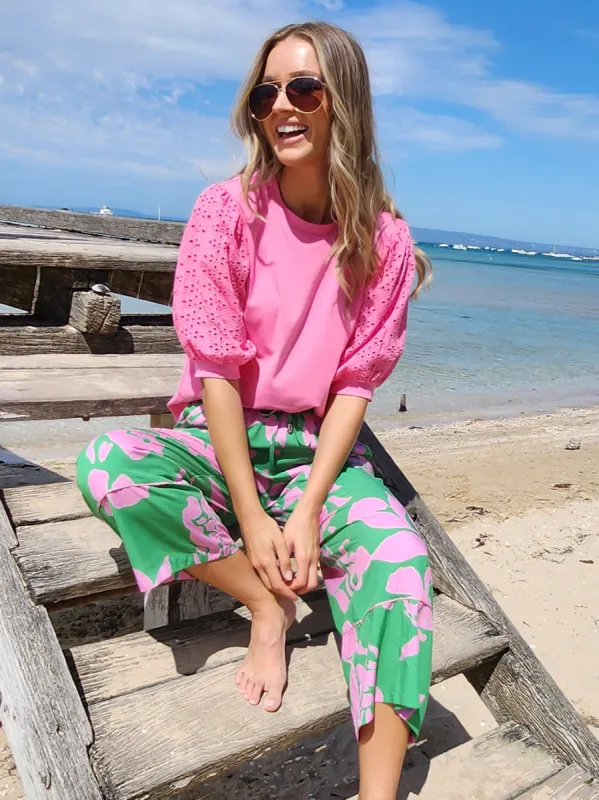 Threadz Kyla Lace Sleeve T-Shirt Hot Pink sold by Shine On