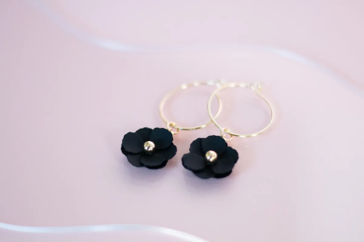 Willow Collective Blossom Hoops Gold Black sold by Shine On