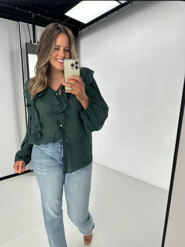 Iris Maxi Eden Frill Top Forest Green sold by Shine On