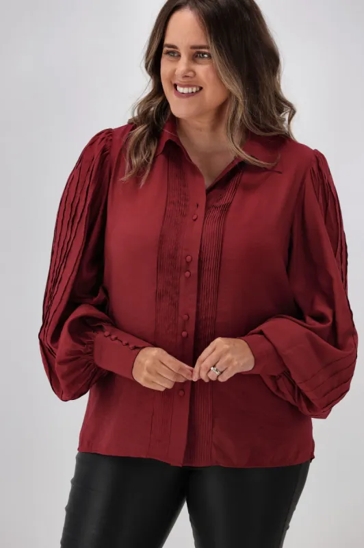 Gloss by Shine Kasey Pintuck Shirt Claret sold by Shine On
