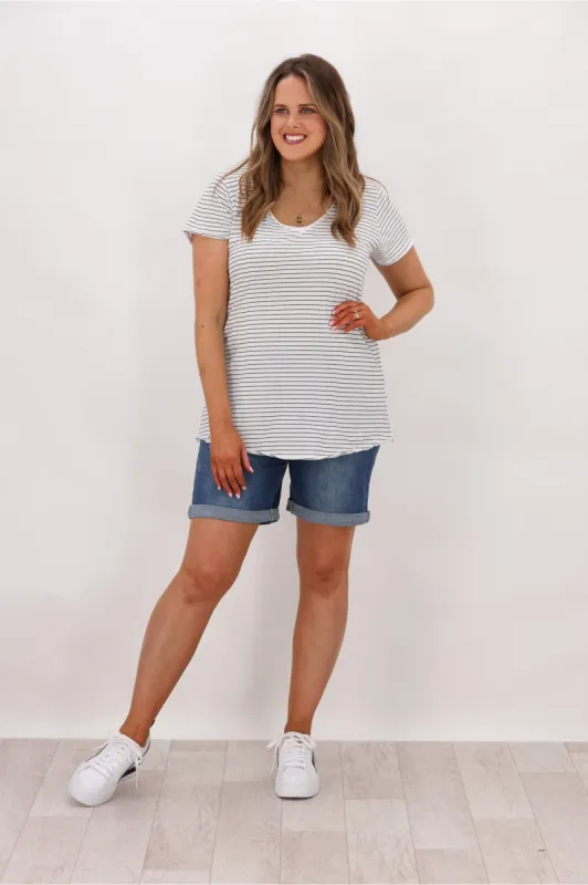 Elm Fundamental Vee Tee Black/White Stripe sold by Shine On