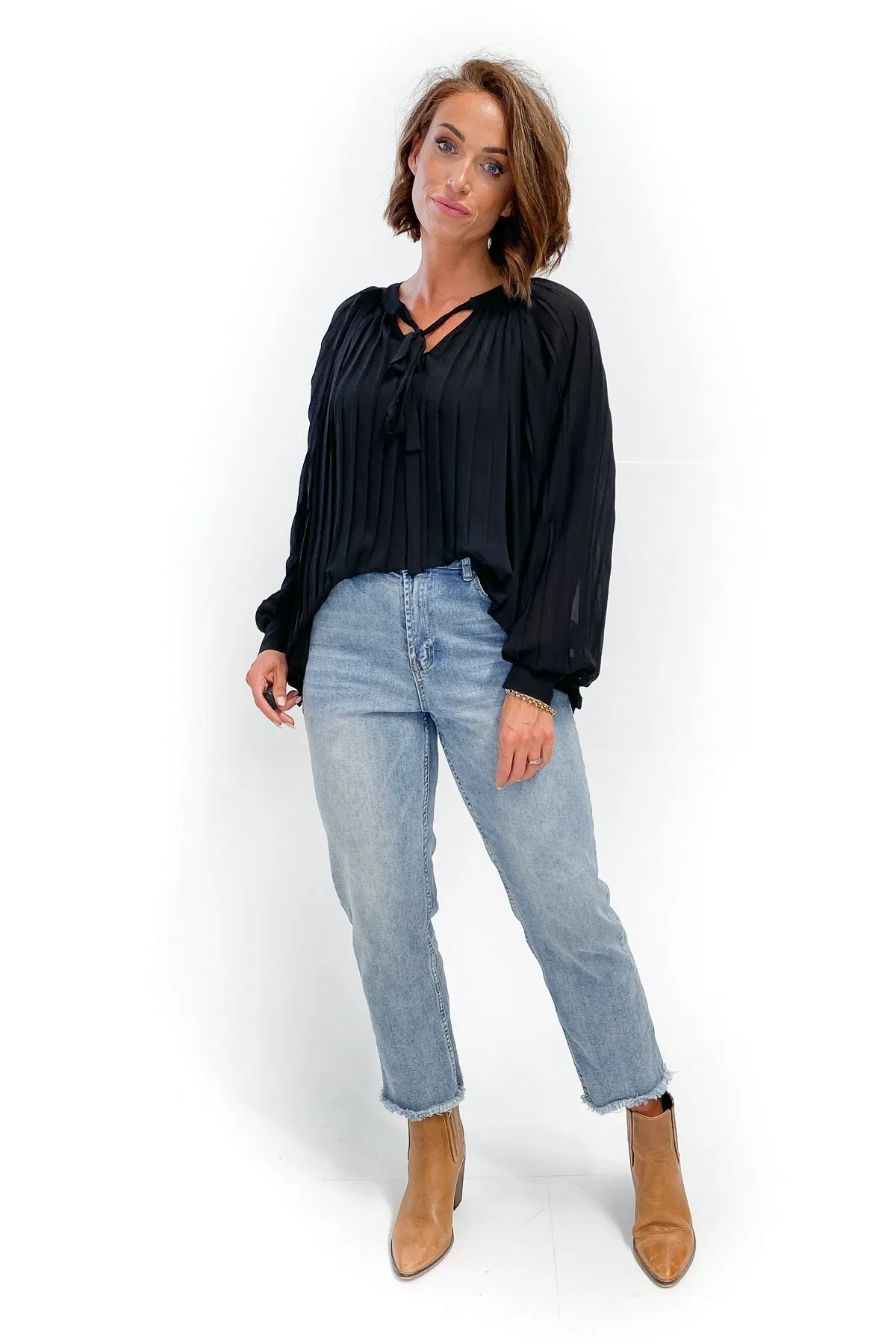 Gloss by Shine On Joselyn Pleated Tie Neck Blouse Black sold by Shine On product image thumbnail 2