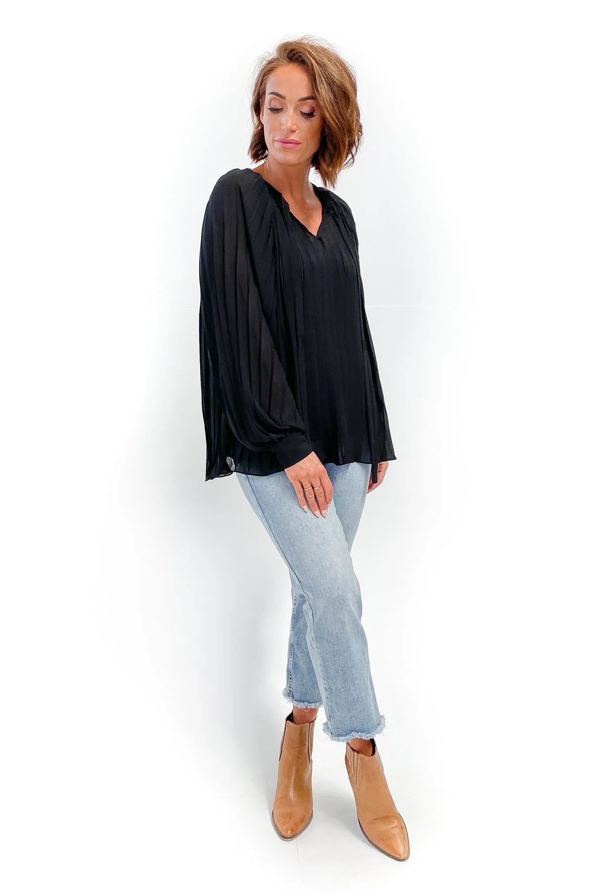 Gloss by Shine On Joselyn Pleated Tie Neck Blouse Black sold by Shine On product image thumbnail 4