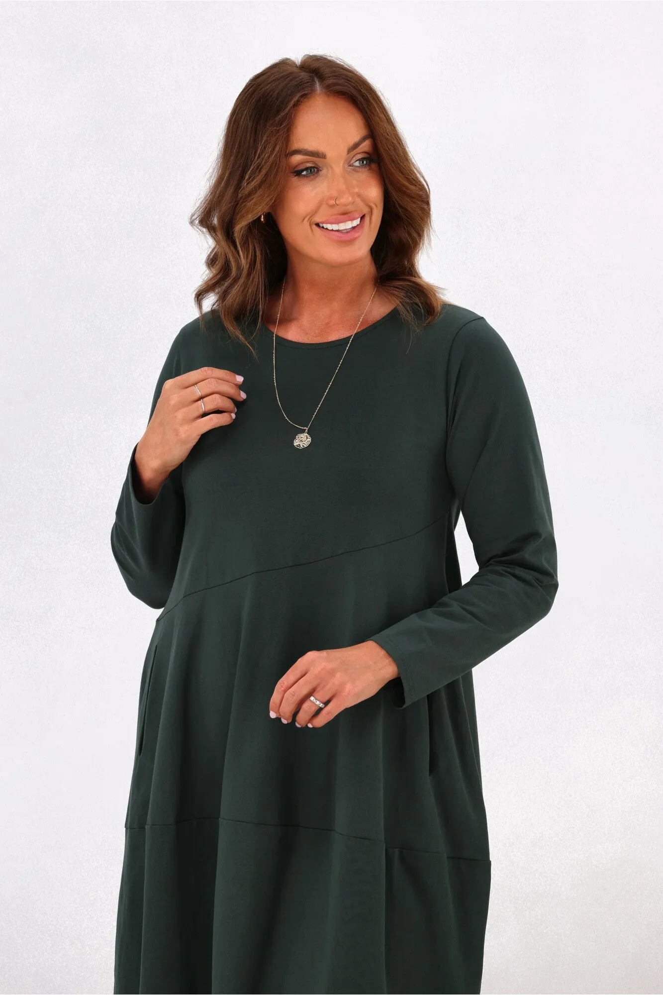 Tirelli L/S Diagonal Seam Dress Deep Green sold by Shine On product image thumbnail 4
