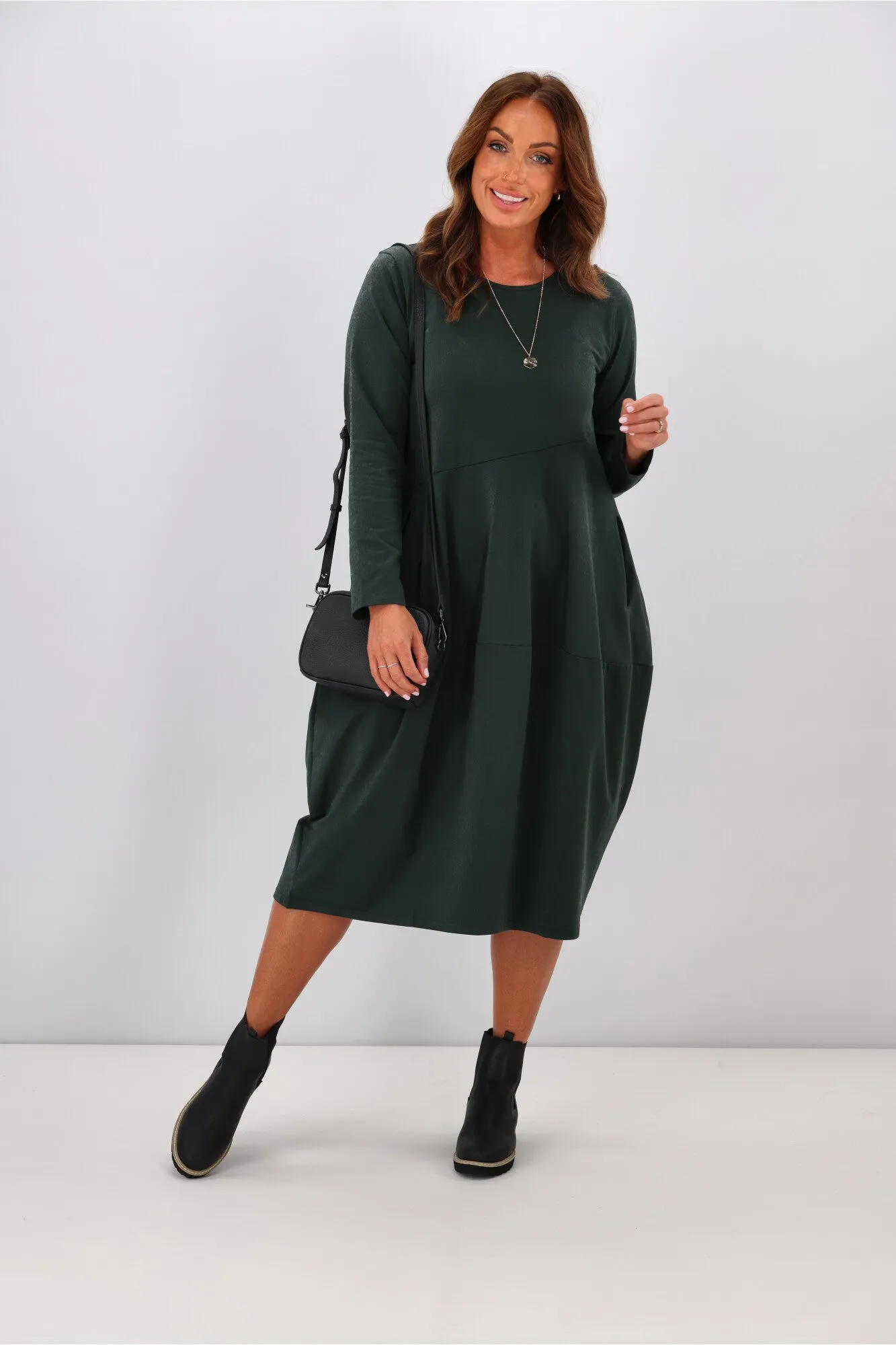 Tirelli L/S Diagonal Seam Dress Deep Green sold by Shine On product image thumbnail 2
