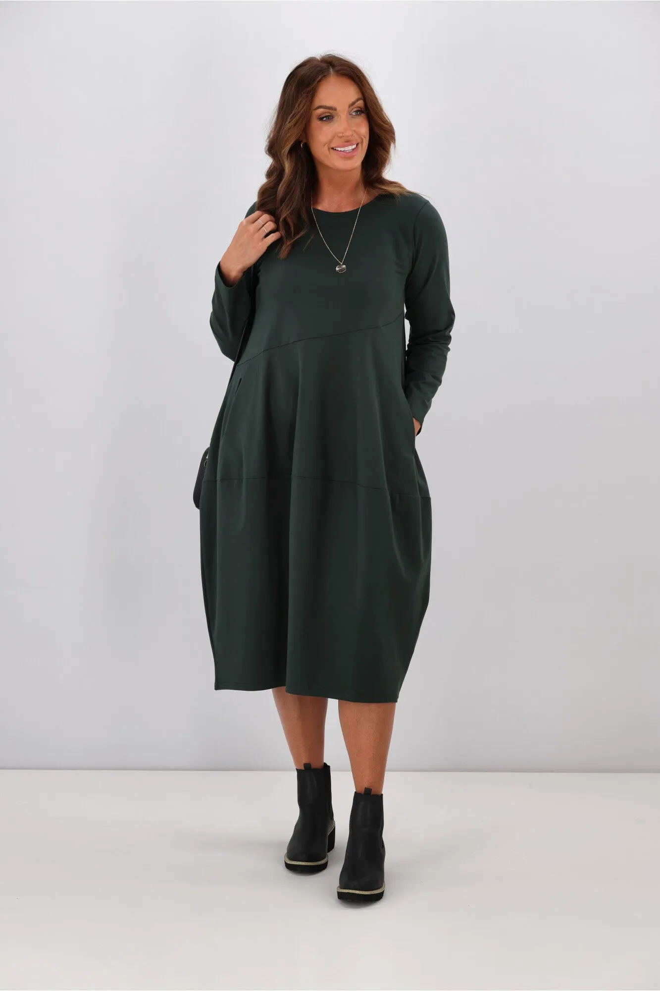 Tirelli L/S Diagonal Seam Dress Deep Green sold by Shine On product image thumbnail 3
