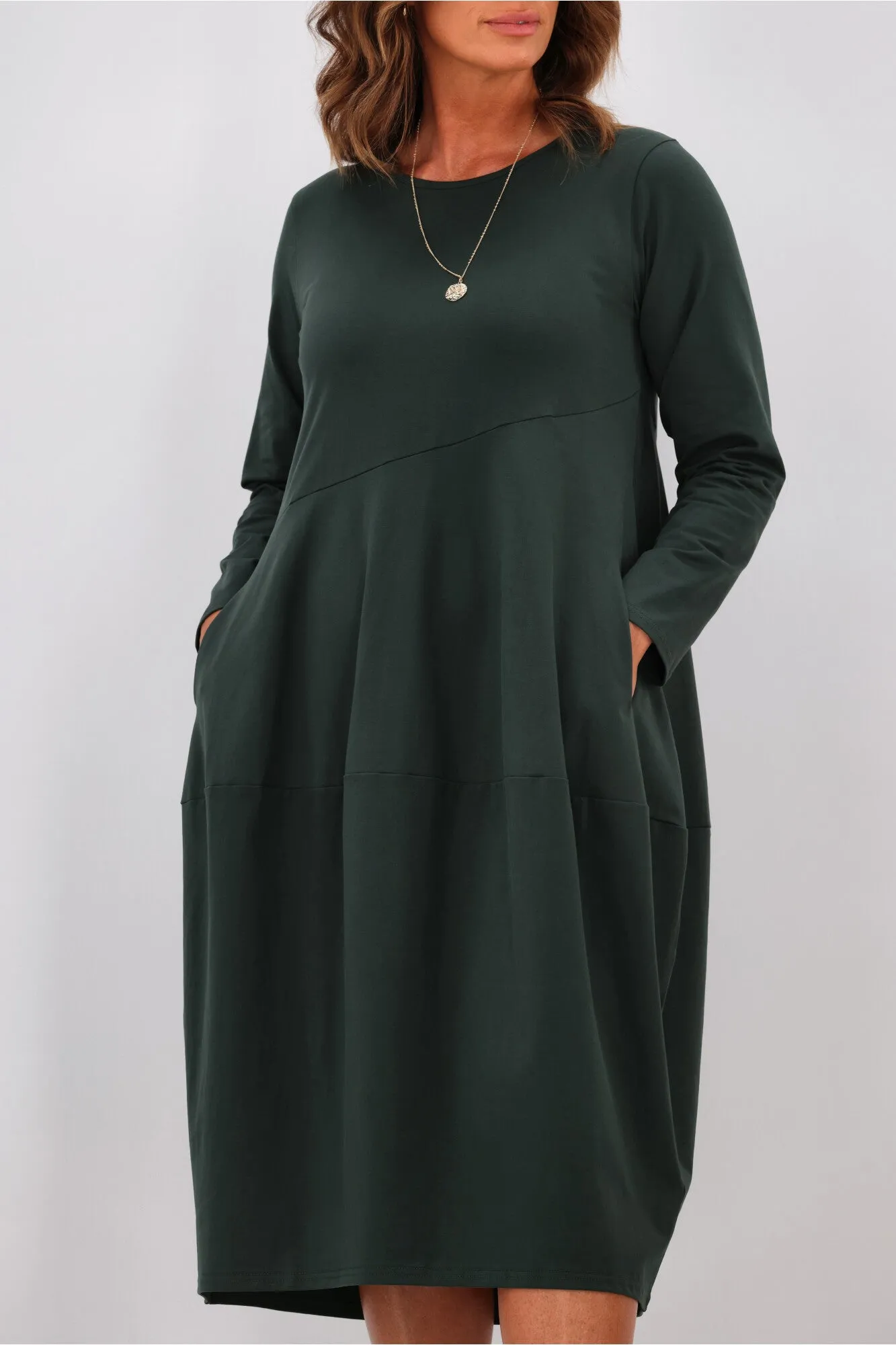 Tirelli L/S Diagonal Seam Dress Deep Green sold by Shine On product image thumbnail 5