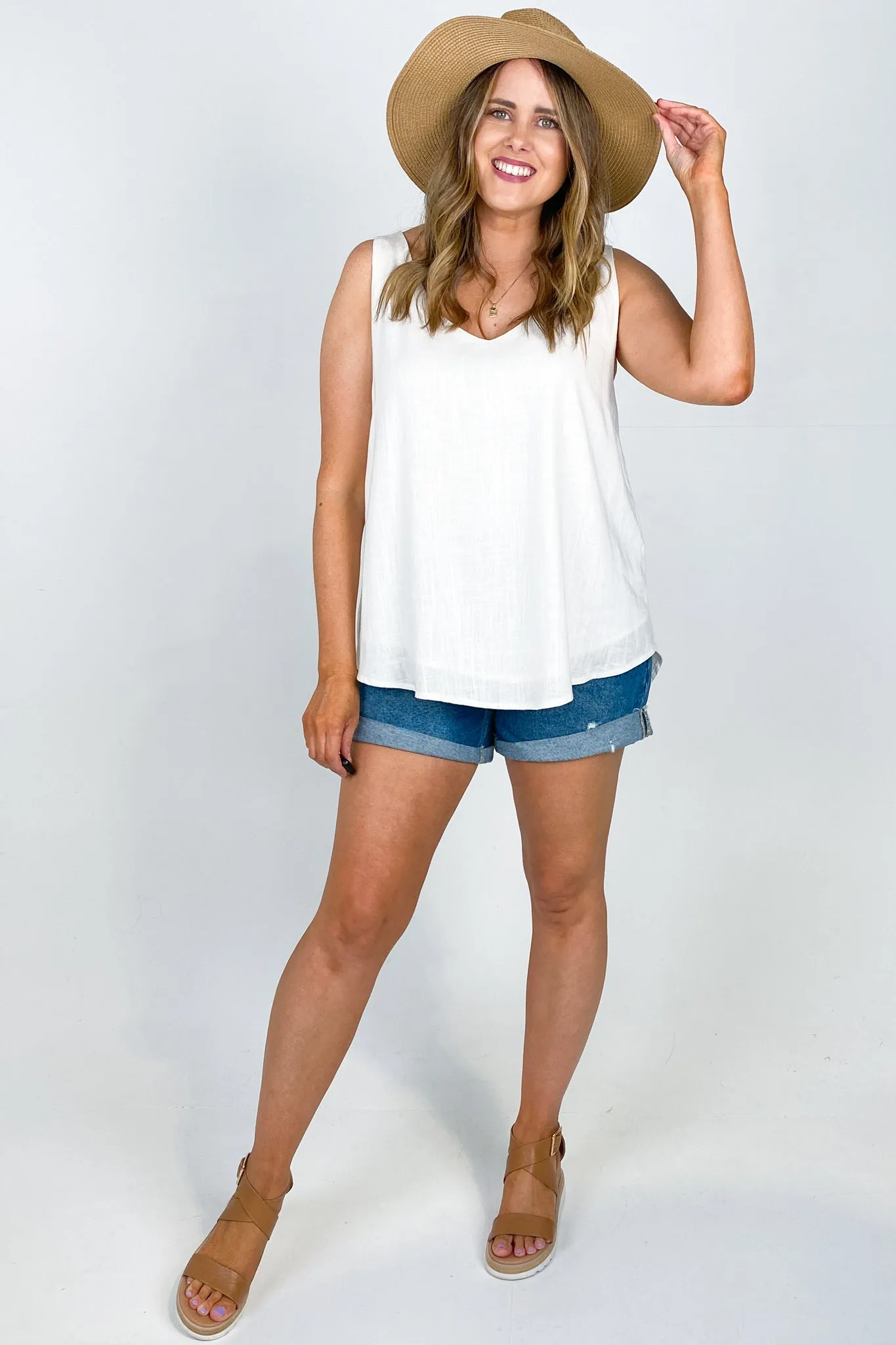 Miracle Curve Hem Lined Linen Top White sold by Shine On product image thumbnail 2