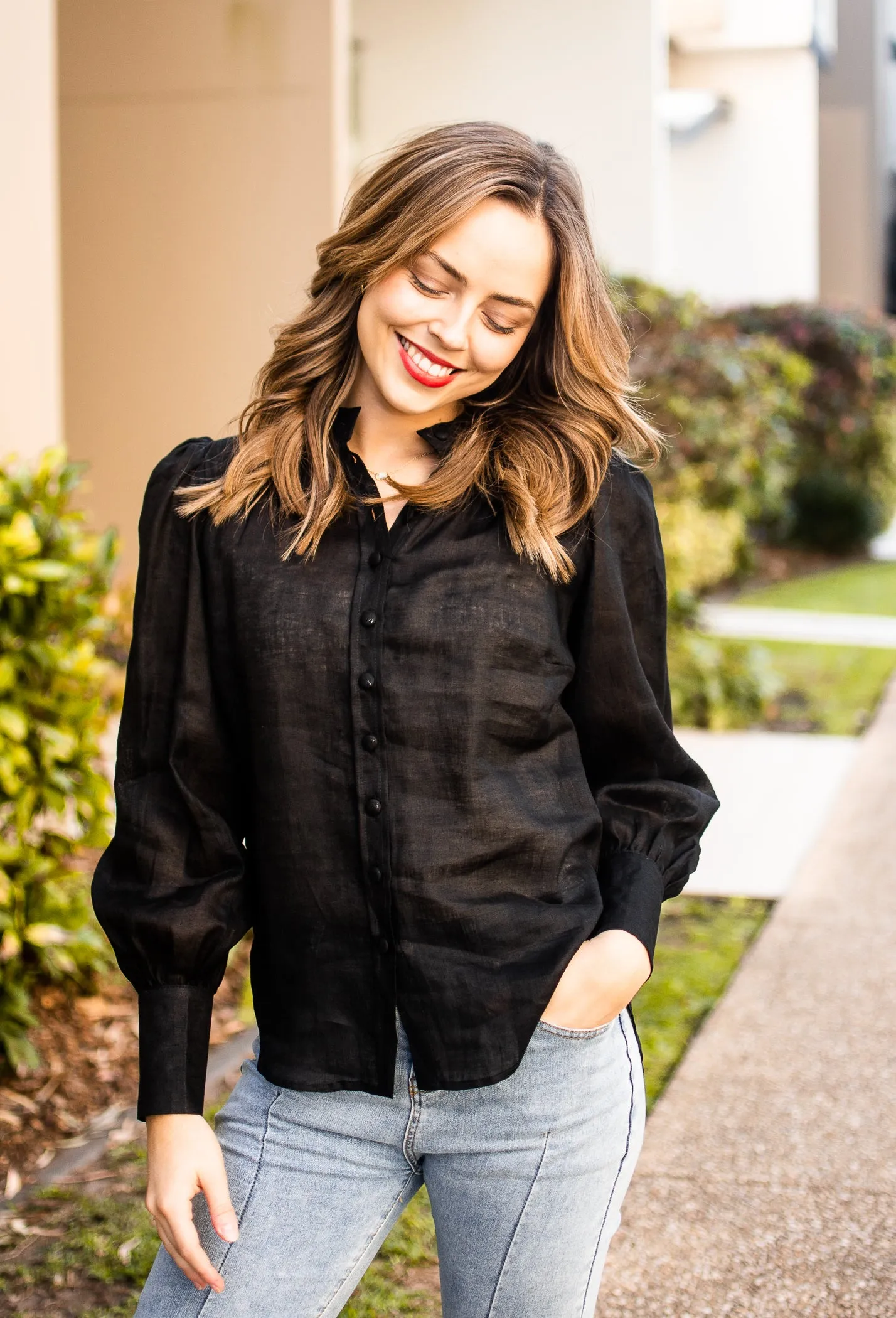 Fria Jessamine Linen Peasant Blouse Black sold by Shine On product image thumbnail 3