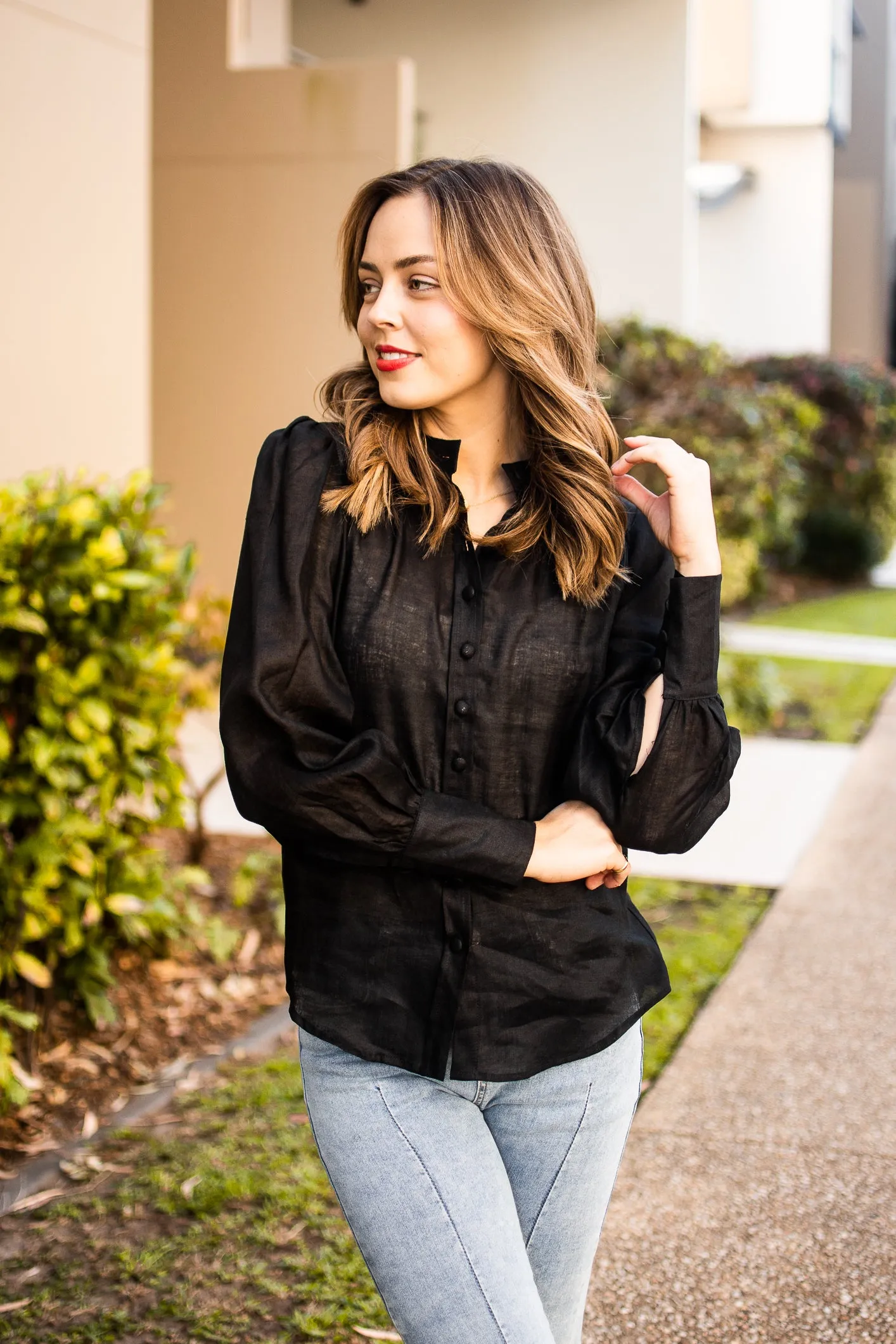 Fria Jessamine Linen Peasant Blouse Black sold by Shine On product image thumbnail 4