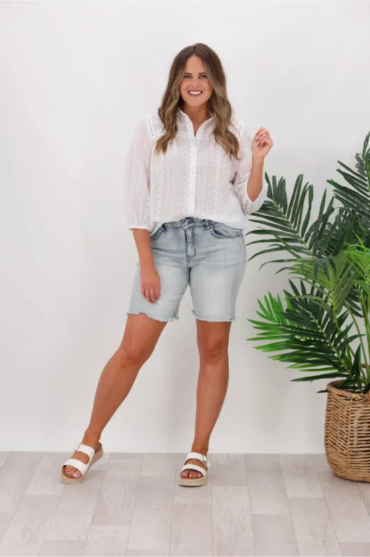 Fria Melody Embroidery Shirt Top White sold by Shine On