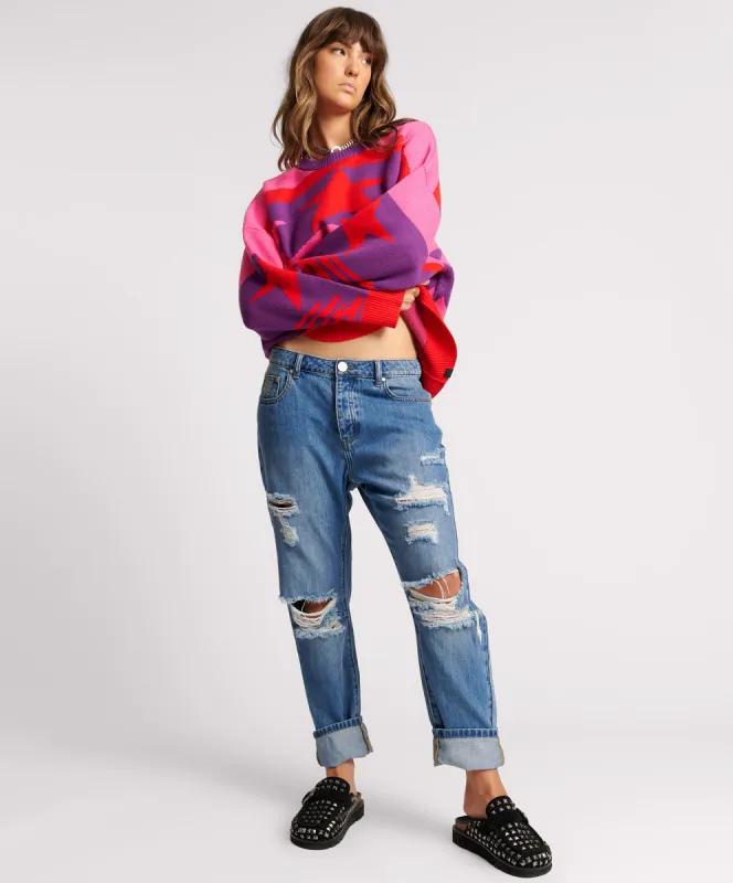 One Teaspoon Midtown Messed Up Saints Boyfriend Jeans Blue sold by Shine On