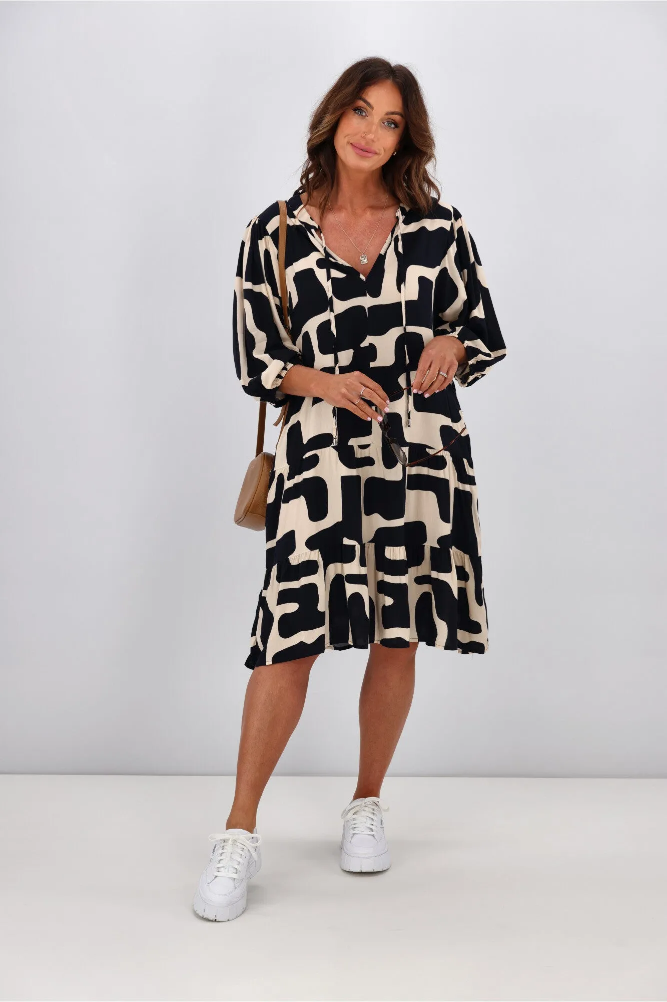 New U Collection Yasmin Geo Print Dress Black Beige sold by Shine On product image thumbnail 5