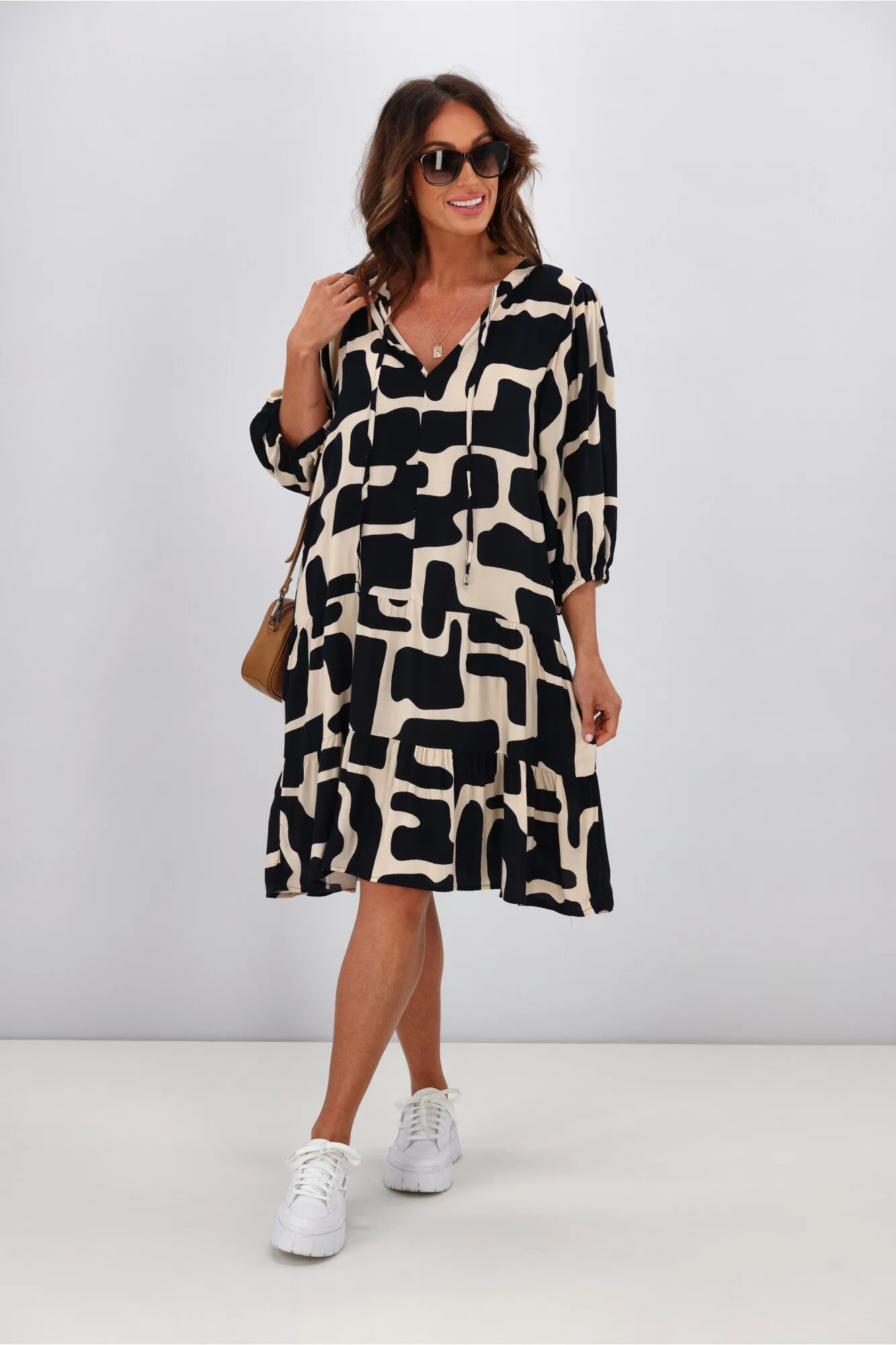 New U Collection Yasmin Geo Print Dress Black Beige sold by Shine On product image thumbnail 3