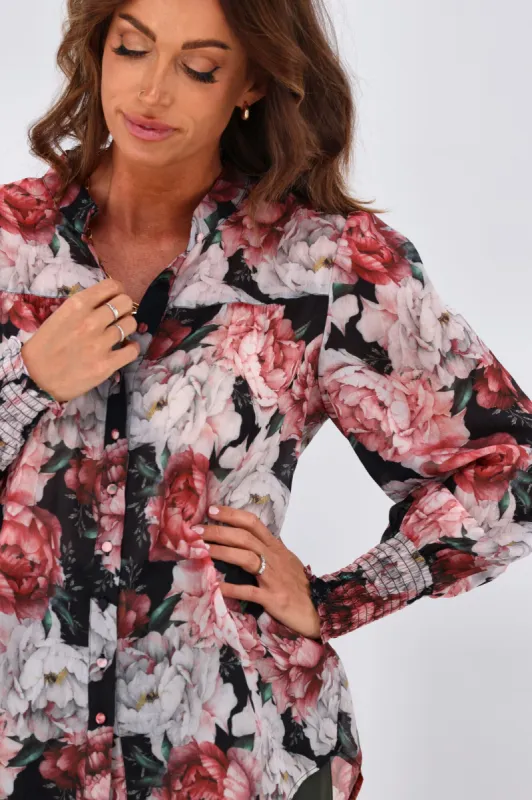 Jane James Tallulah Shirred Cuff Blouse Magnolia Floral sold by Shine On