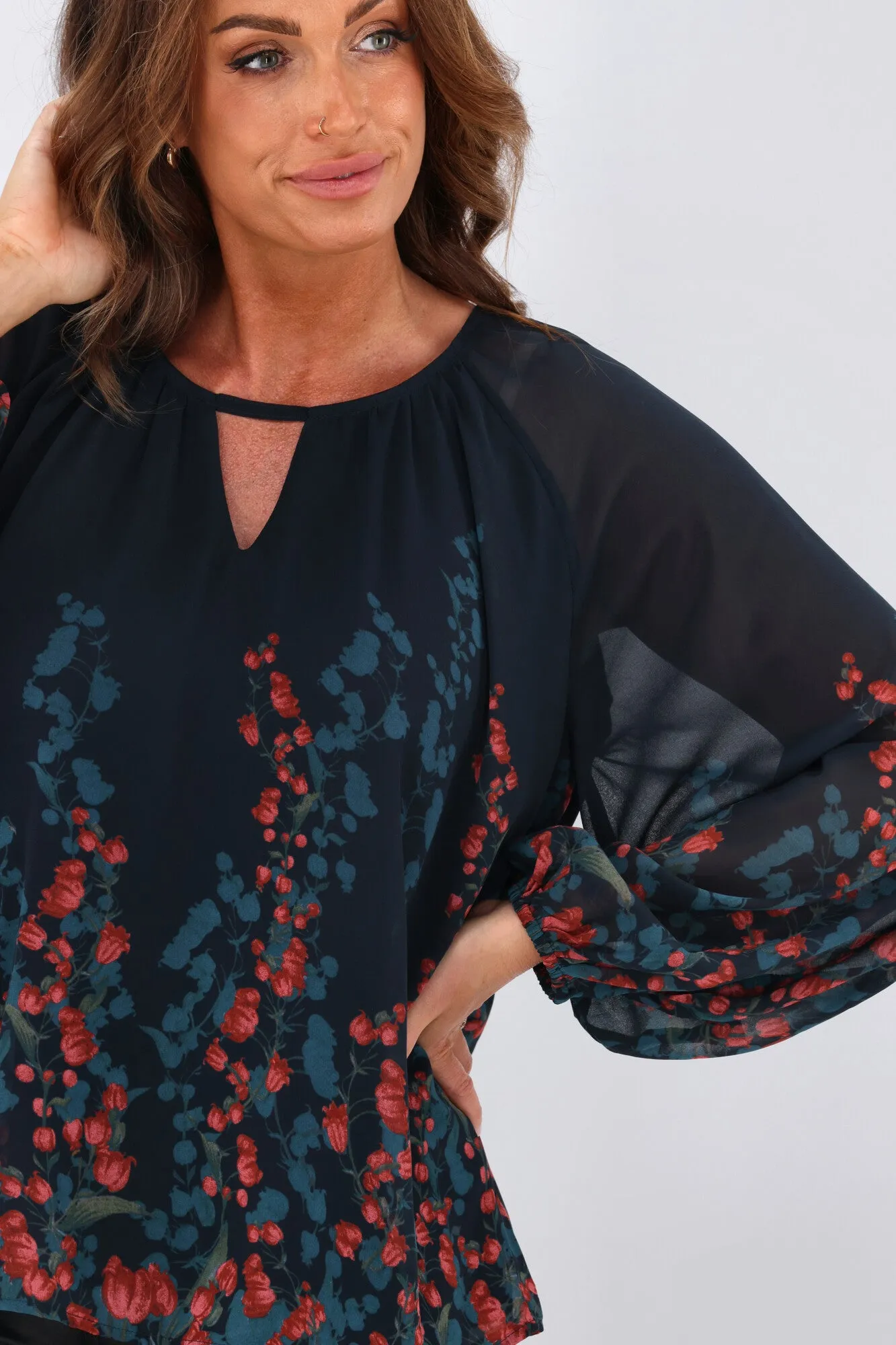 Gloss by Shine Orla Top Foxglove Print Petrol sold by Shine On product image thumbnail 2