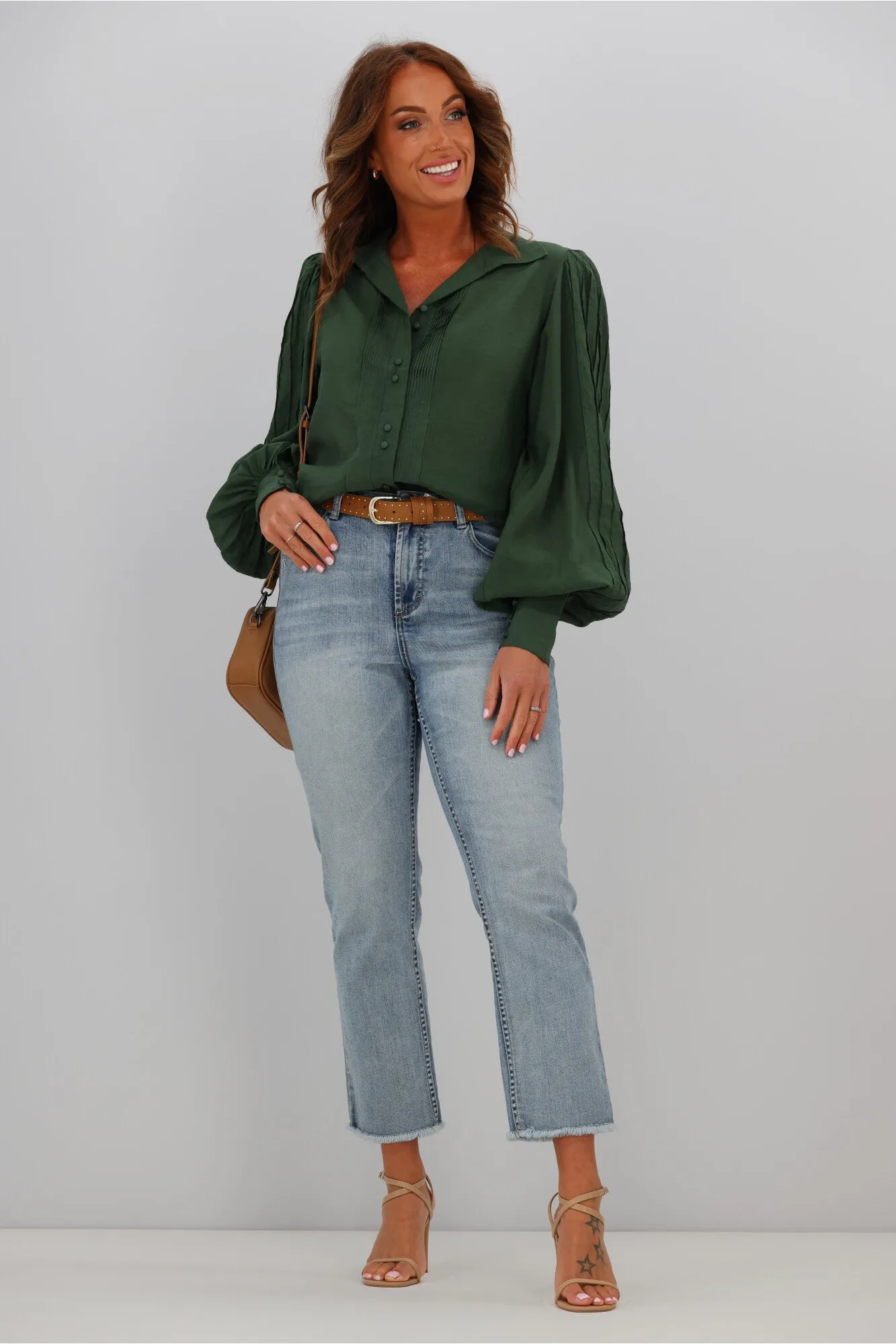 Gloss by Shine Kasey Pintuck Shirt Green sold by Shine On product image thumbnail 3