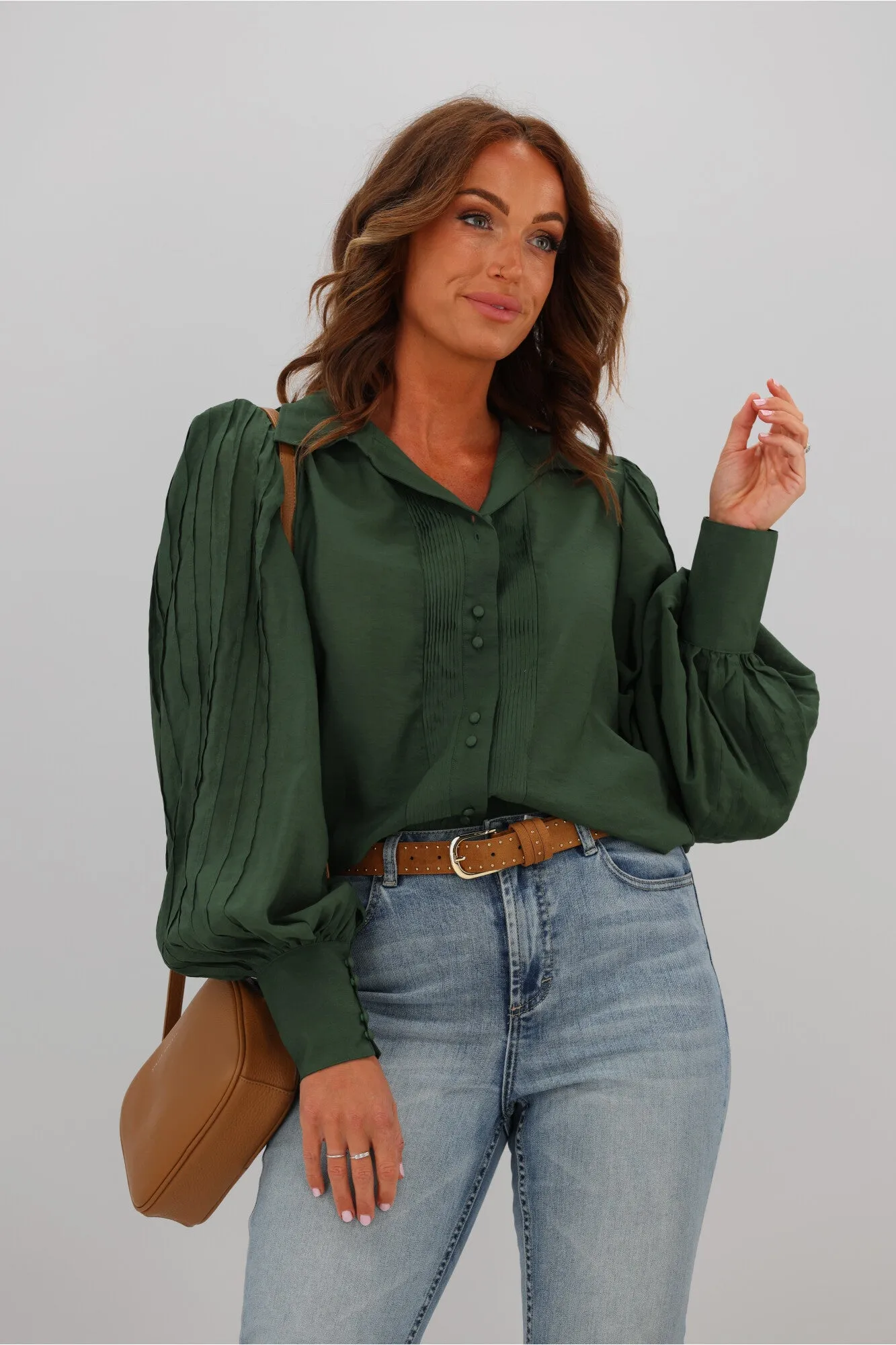 Gloss by Shine Kasey Pintuck Shirt Green sold by Shine On product image thumbnail 5