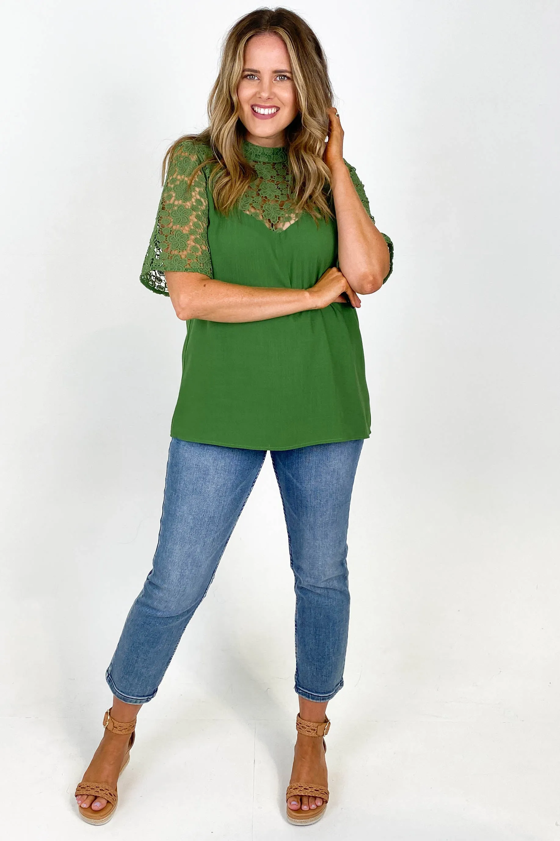 Gloss by Shine On Daphne Lace Trimmed Top Sage Green sold by Shine On product image thumbnail 3