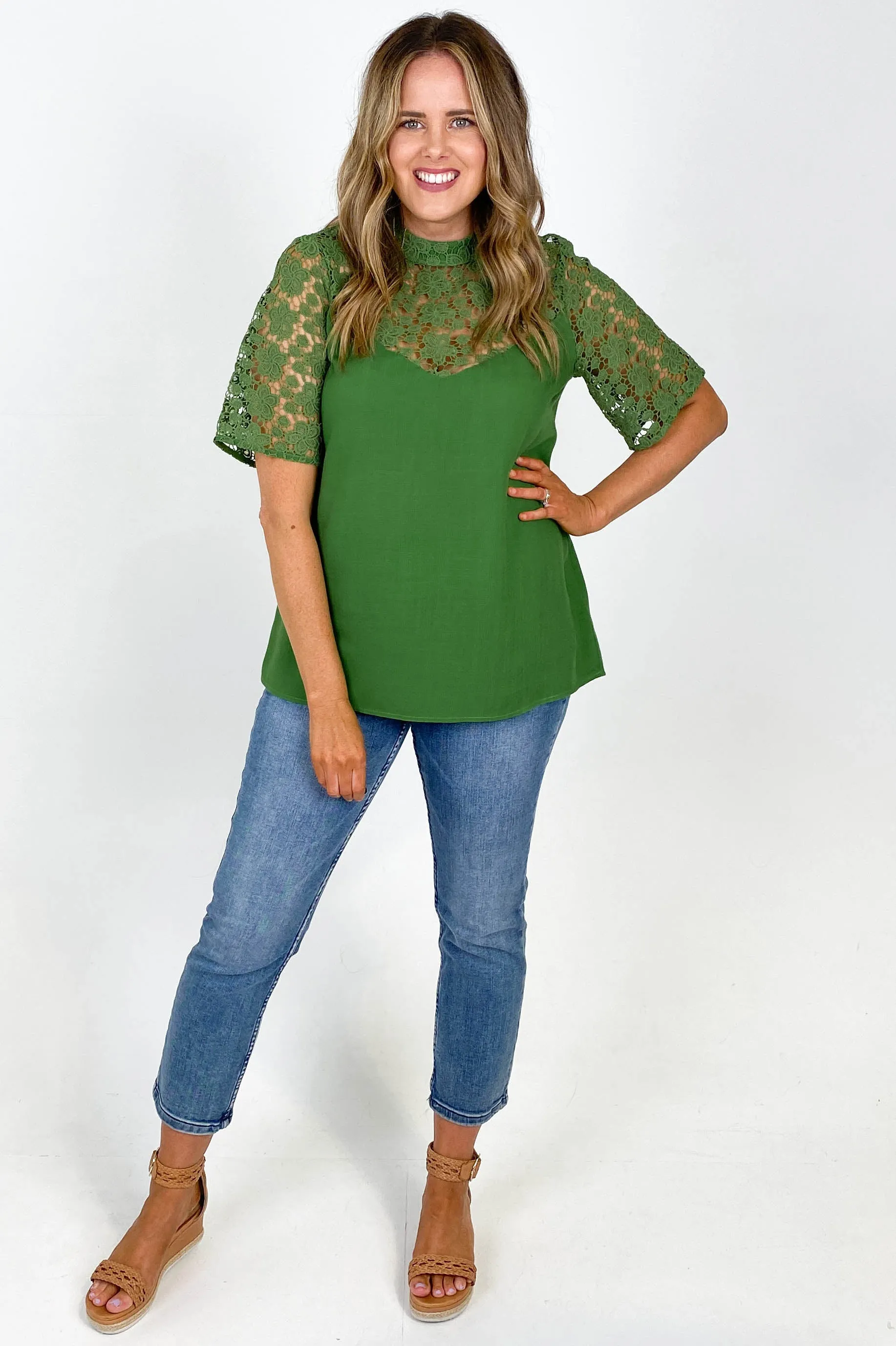 Gloss by Shine On Daphne Lace Trimmed Top Sage Green sold by Shine On product image thumbnail 5