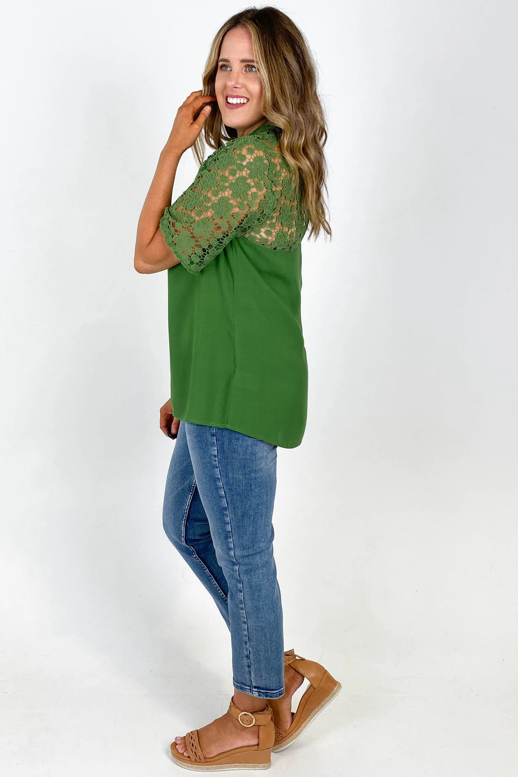 Gloss by Shine On Daphne Lace Trimmed Top Sage Green sold by Shine On product image thumbnail 4