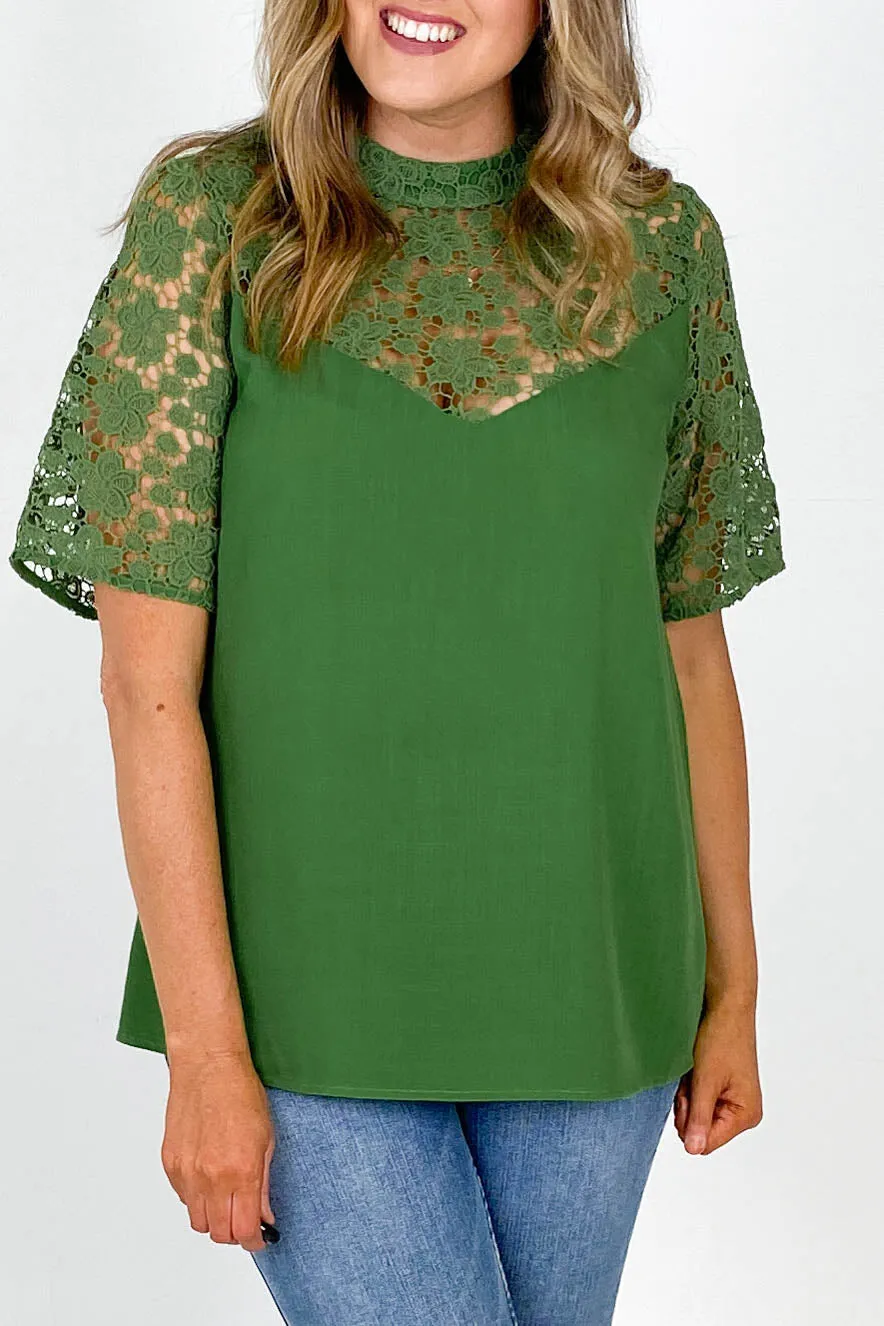 Gloss by Shine On Daphne Lace Trimmed Top Sage Green sold by Shine On product image thumbnail 2