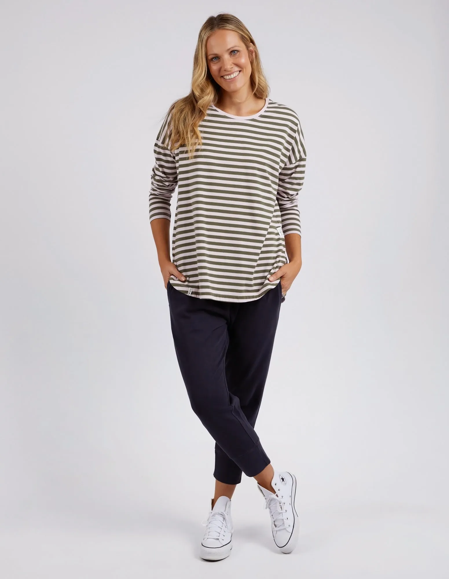 Elm Lauren L/S Stripe Tee Powder Pink Khaki Stripe sold by Shine On product image thumbnail 2