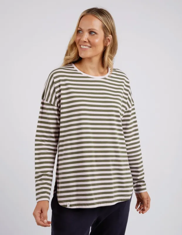Elm Lauren L/S Stripe Tee Powder Pink Khaki Stripe sold by Shine On