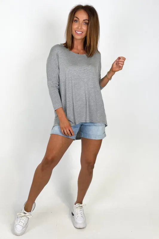 Betty Basics Milan 3/4 Sleeve Top Grey Marle sold by Shine On