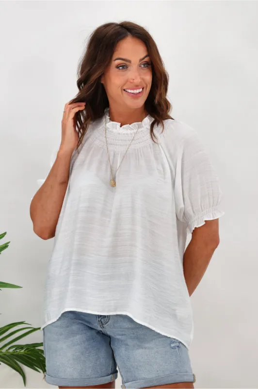 Shine On Label Alephi Textured Puff Sleeve Top White sold by Shine On