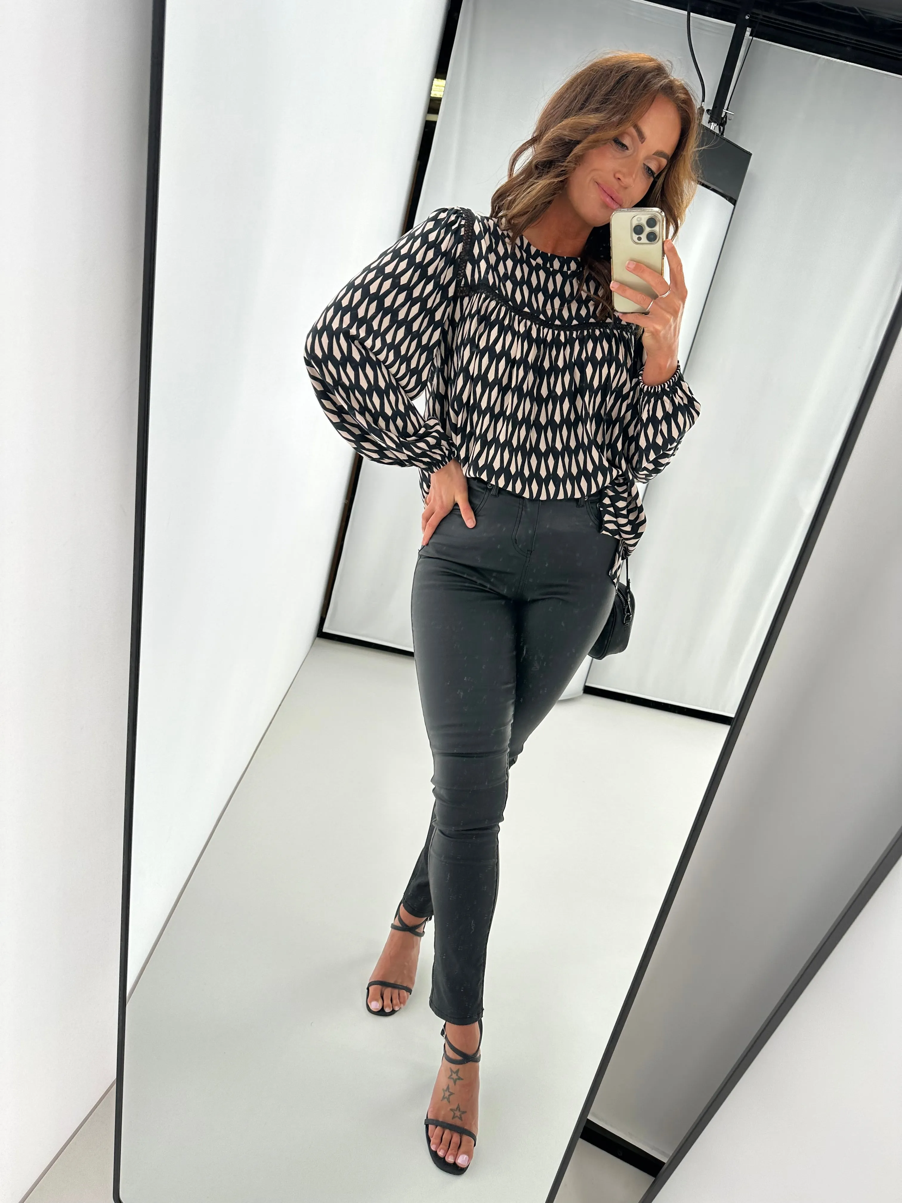 Gloss by Shine On Penelope Lace Border Blouse Geo Print sold by Shine On product image thumbnail 5