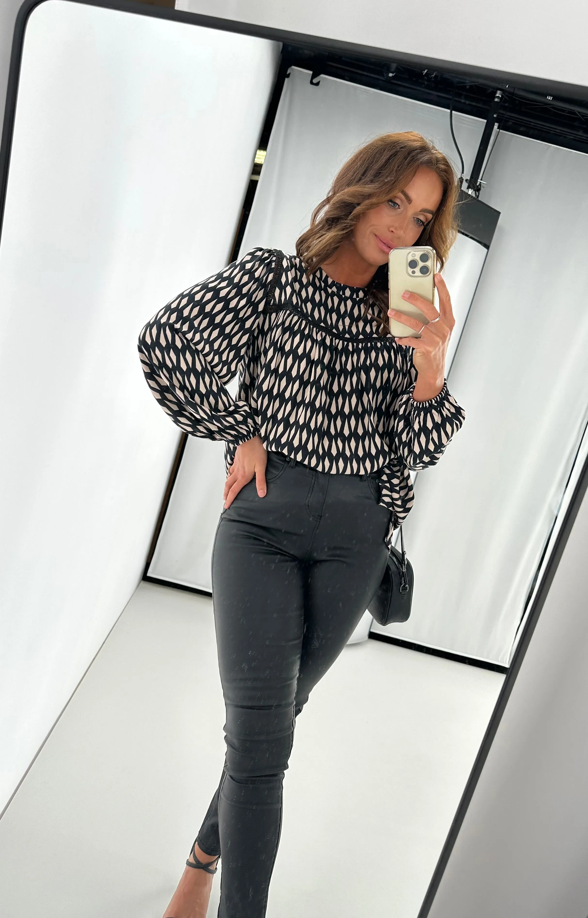 Gloss by Shine On Penelope Lace Border Blouse Geo Print sold by Shine On product image thumbnail 3