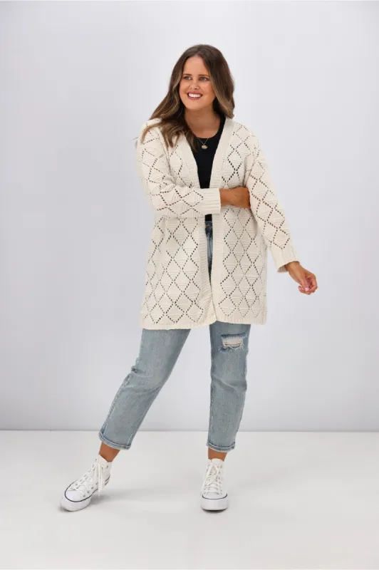Boho Australia Cecilia Diamond Cardigan Cream sold by Shine On