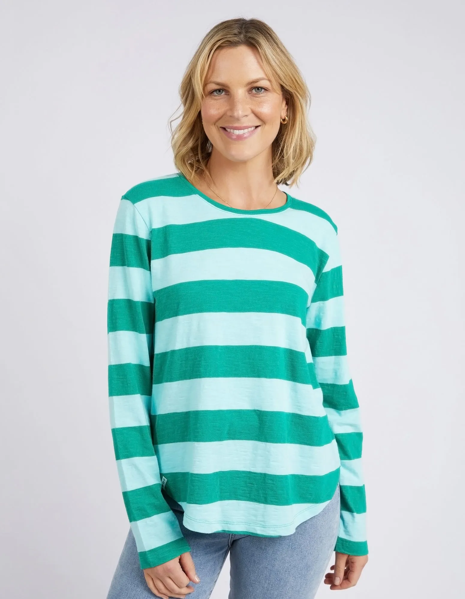 Elm Spritz Stripe L/S Tee Goodness Green Stripe sold by Shine On