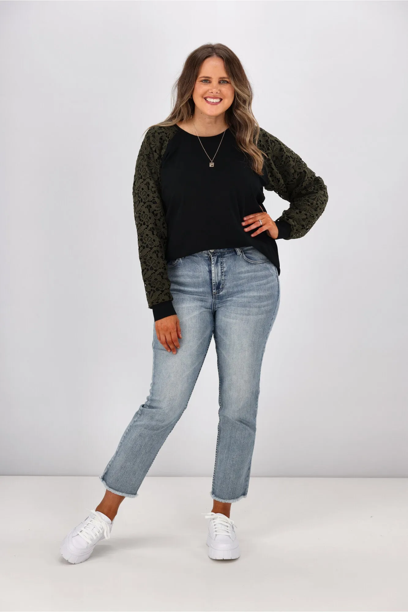 Shine On Label Imani Lace Sleeve Top Black w Olive Lace sold by Shine On product image thumbnail 5