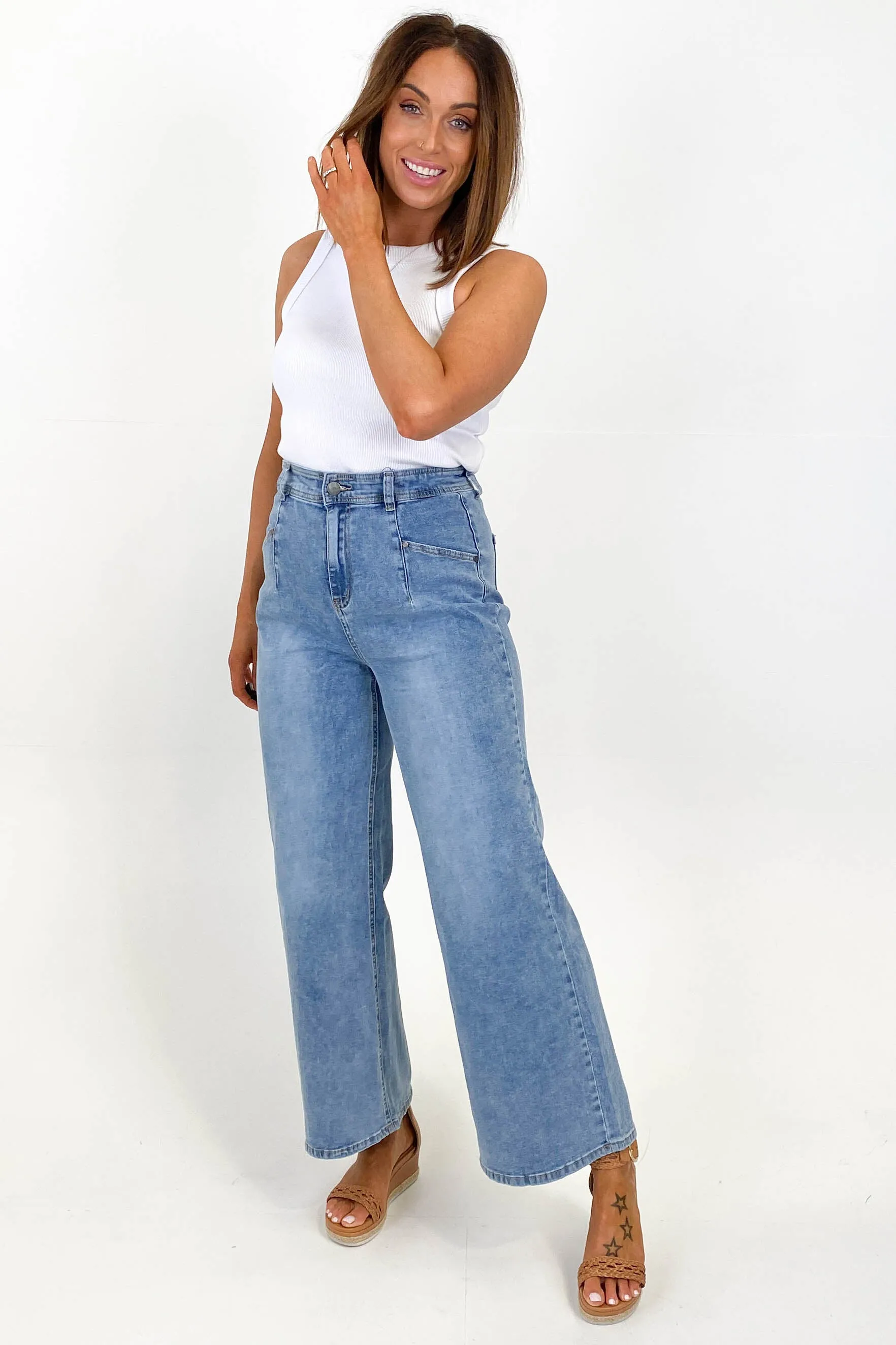 Wakee Maria Wide Leg Jean Blue sold by Shine On