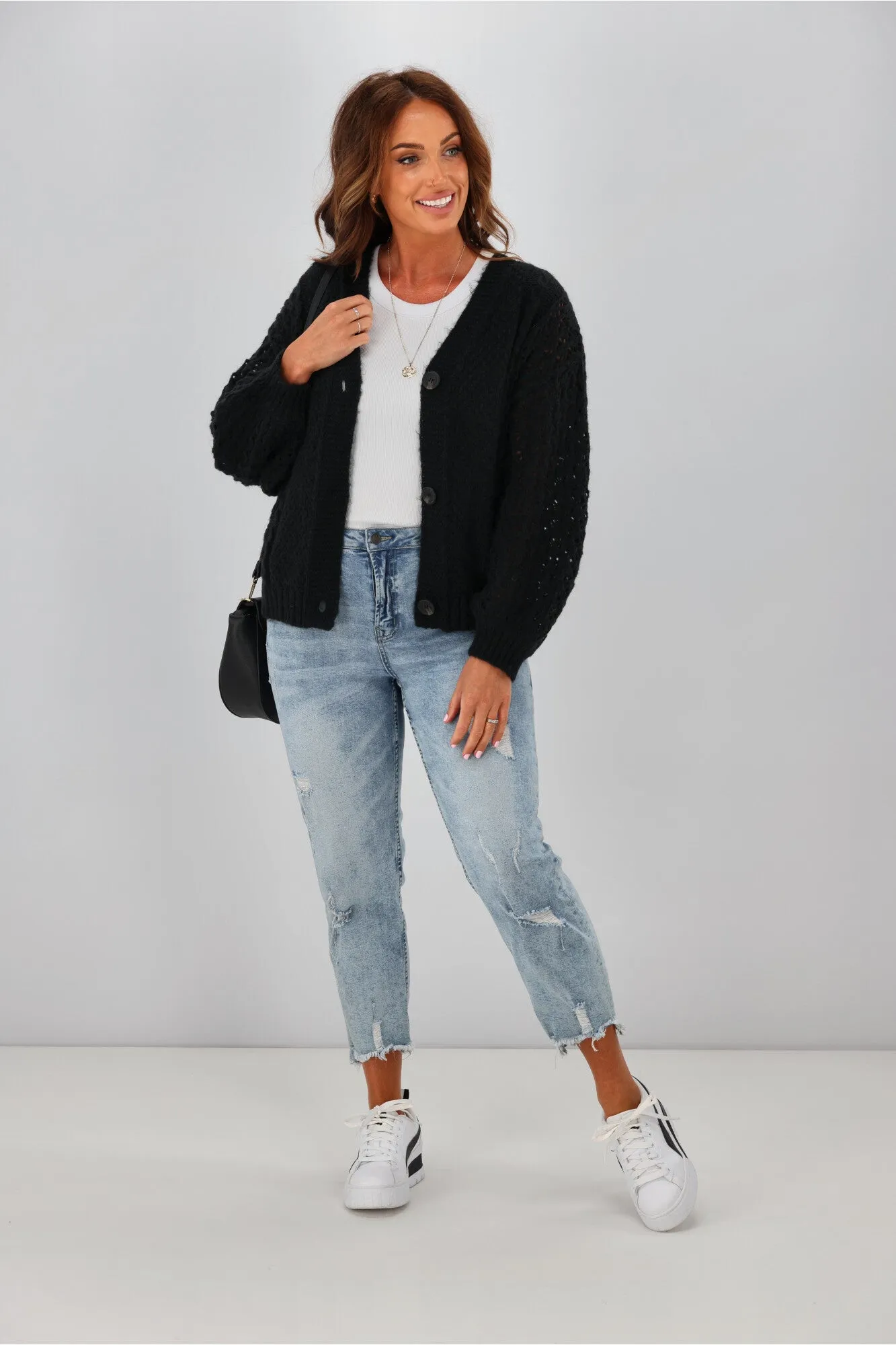 Shine On Label Minna Pointelle Cardigan Black sold by Shine On product image thumbnail 3