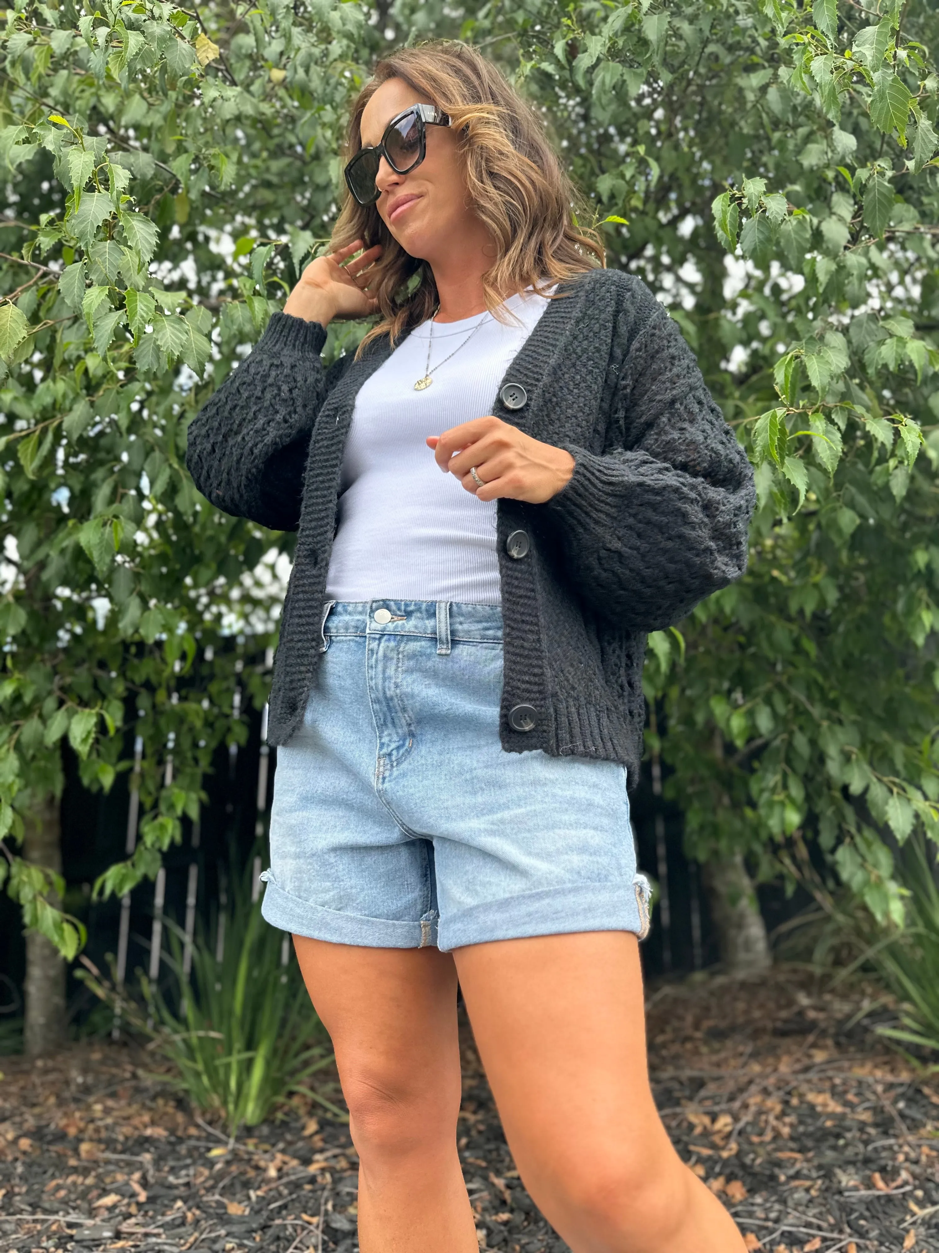 Shine On Label Minna Pointelle Cardigan Black sold by Shine On product image thumbnail 5