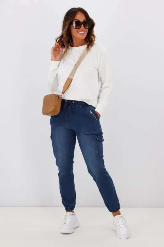 Wakee Denim Billie Cargo Jean Blue sold by Shine On