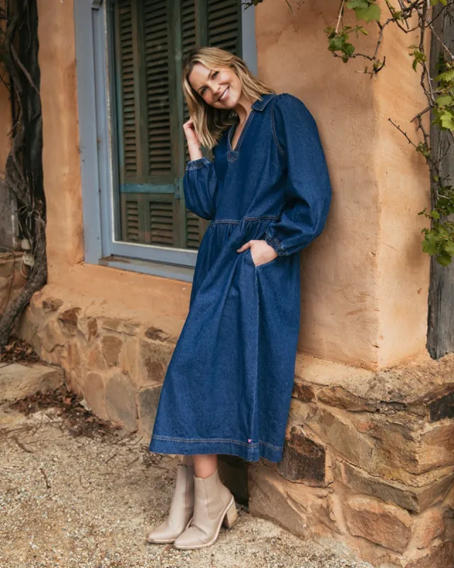 Elm Josephine Denim Dress Dark Blue Wash sold by Shine On