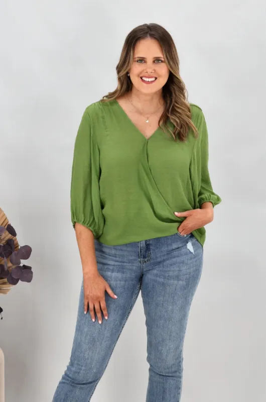 Gloss by Shine On Laina Wrap Front Blouse Green sold by Shine On