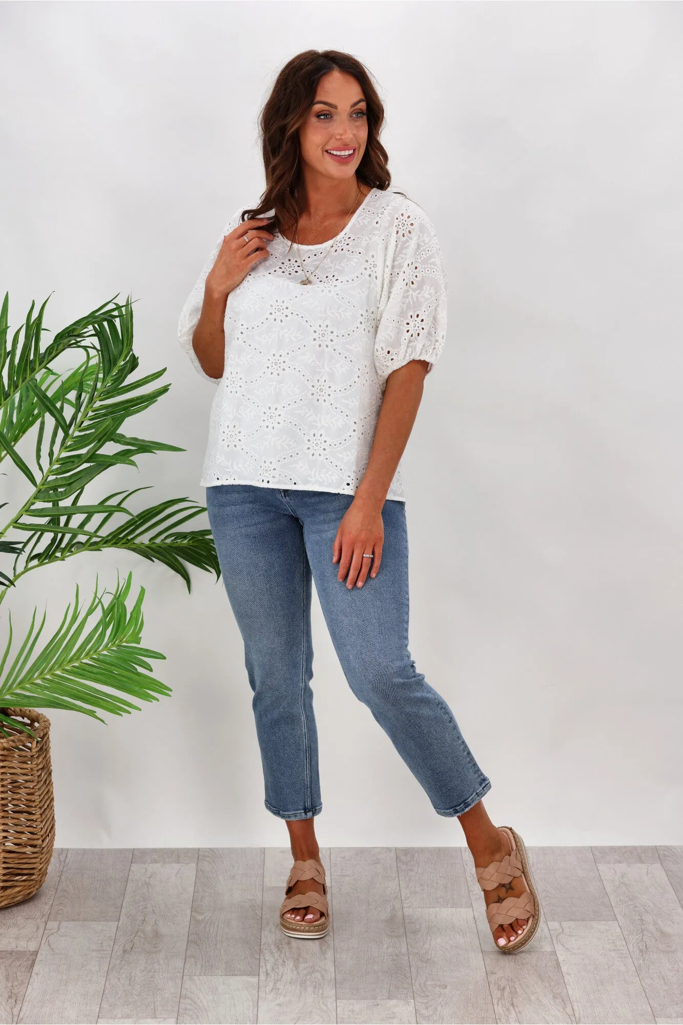Shine On Label Primrose Broderie Front Top White sold by Shine On product image thumbnail 2