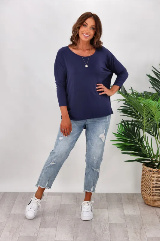 Betty Basics Milan 3/4 Sleeve Tee In Navy sold by Shine On
