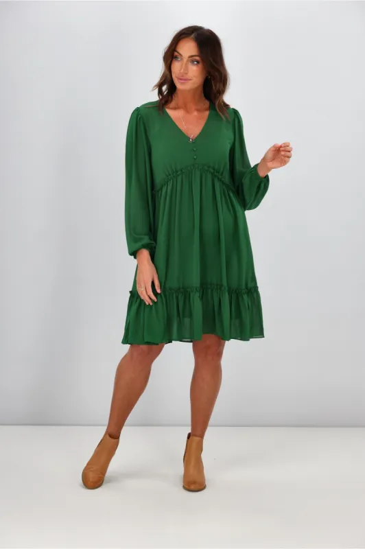 Gloss by Shine On Martha Ruffle Dress Emerald sold by Shine On
